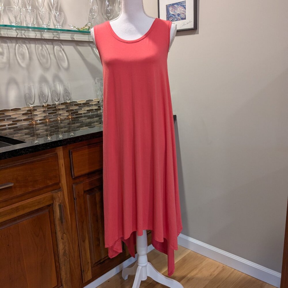 Chico's Handkerchief Hem Tank Dress Coral Pink Stretch Casual or Beach Coverup